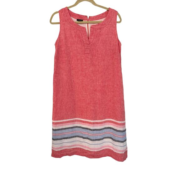 Talbots Linen Shift Dress 6P Red Sleeveless Striped Hem Petite Summer Outfit - Picture 3 of 7